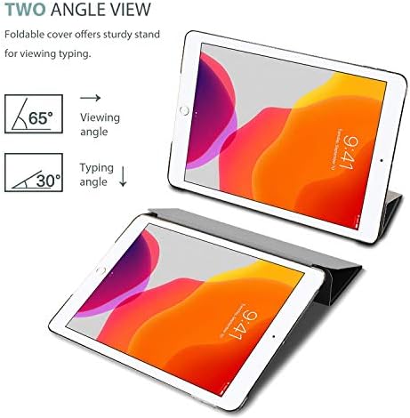Калъф ORIbox за iPad, 7-ми 10,2 (2019)/iPad Air 3-ти 10,5 (2019) /iPad Pro на 2-ри 10,5 (2017), премиум Копринен калъф Trifold Stand Smart Cover с твърд заден капак за PC, 10,2 / 10.5 инча, черен