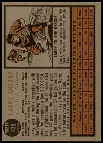1962 Topps # 435 Лари Шери Лос Анджелис Доджърс (Бейзбол карта) VG/БИВШ Доджърс
