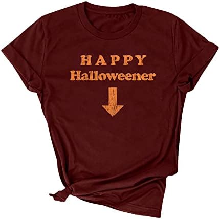 NaRHbrg Happy Halloween Дамски Блузи, Основни Свободни Тениски С Къс Ръкав За Юноши и Юноши, Ежедневна Блуза С Писмото Принтом, Елегантен Тениски