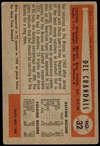 1954 Боуман # 32 Дел Крэндалл Милуоки Брейвз (бейзболна картичка) ТНА Брейвз