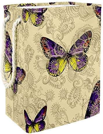 Inhomer Цветя Модел с Многоцветни Пеперуди 300D Оксфорд PVC, Водоустойчив Кошница за Дрехи, Голяма Кошница за Дрехи за