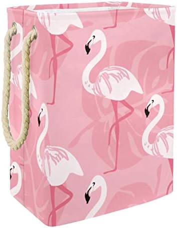 Inhomer Розова Голяма Кошница за дрехи с Тропически Модел Фламинго, Водоустойчив Сгъваема Кошница за дрехи, Органайзер