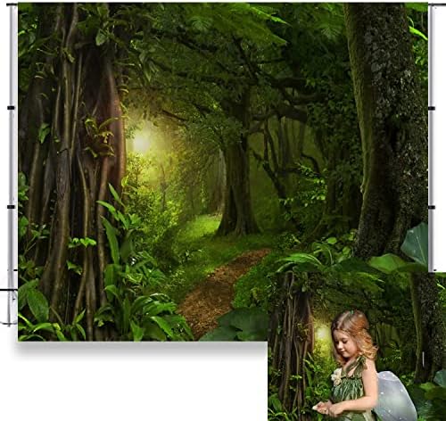 Гората Джунгла Фон за Снимки Вълшебен, Приказен Тропически Гори на Снимката на Фона на Детски Рожден Ден, Събитие Декор LFEEY 10x10ft Зелени гори Природни Пейзажи Фон за ?