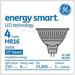 Лампа-прожектор на GE Lighting 62915 Energy Smart LED с мощност 4,5 Вата (за замяна на 20 W) мощност 210 Лумена с цокъл MR16 GU5.3, 1 комплект