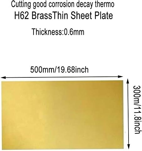 LUCKNIGHT Месинг Златен Лист Фолио Фолио Табела H62 САМ Експеримент Лист с Дебелина 0,6 mm, Широчина 300 mm, Дължина 500 мм/19,68 инча, 1 бр. Плоча Латунная