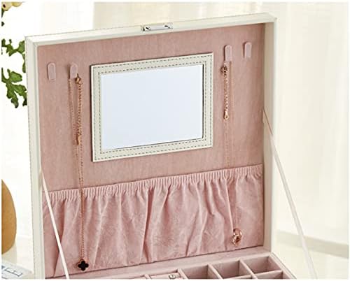 Ковчег за Бижута SCDZS с Огледален Футляром Двупластова Кутия За Съхранение на Кожена Притежателя на Бижута за Кутии