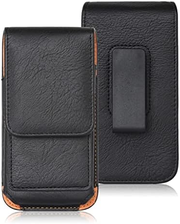 n/a Универсален Кожен калъф за Мъже Поясная чанта с клипс за колан за мобилни телефони 3,5-6,3Чанта-кобур (Цвят: черен