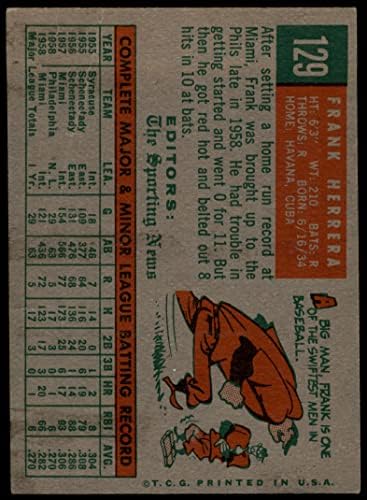 1959 Topps 129 Франк Херера Филаделфия Филис (Бейзболна карта) Карта Дина 2 - ДОБРИ Филис