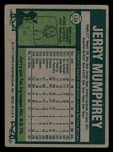 1977 Topps 136 Джери Мамфри Сейнт Луис Кардиналс (Бейзболна картичка) Автограф на Кардиналите
