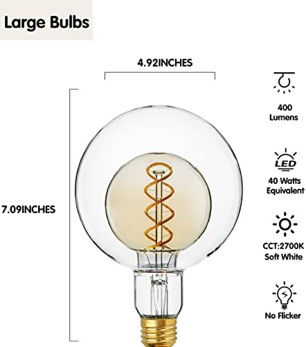 Led лампа Mvleriud G125 с голяма топка за подвесного лампа, С регулируема яркост, 6 W (еквивалент на 40 Вата), 2700 К,