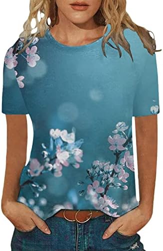 Тениска за Жени, Дамски Ежедневни Ризи С Цветен Модел, Къс Ръкав, Блуза с Кръгло Деколте, Риза за Мама, Лятото 2023
