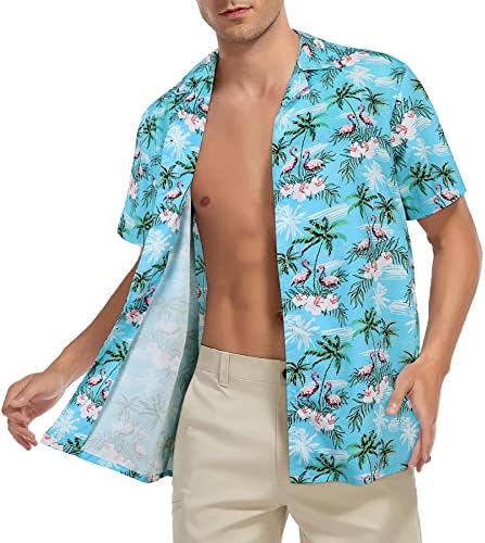 Хавайска Риза с Къс Ръкав и принтом Zando за Мъже, Цвете Риза с Копчета, Обичайна Ежедневна Риза Алоха, Плажни Ризи