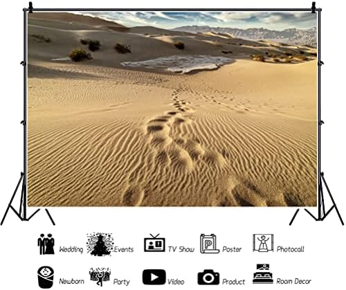 Фон за Снимки с Пейзажа на Пустинята 7x5 метра Синьо небе, Бели Облаци Следи в Пустинята Природен Пейзаж на Фона на Вечерните