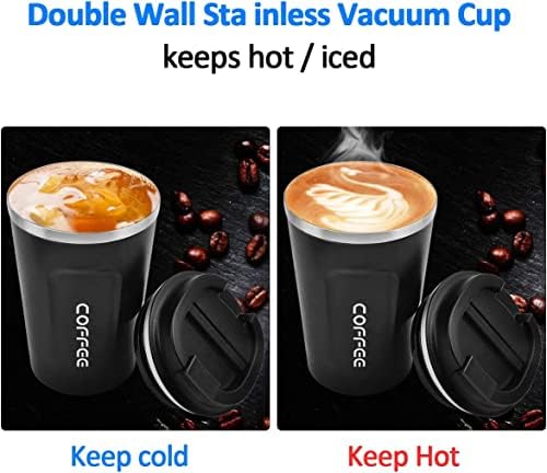 Чаша с вакуумна изолация от неръждаема стомана с 12 унции - Кафе Пътна чаша със защита от разливане с капак - Термос
