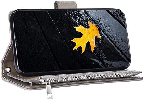 IKASEFU е Съвместим с iPhone 12 Pro Max 6,7-Инчов Носене на Чантата с цип на Чантата На Ремешке Слотове за карти С Магнитна Релефни Пеперуда на Цвете Изкуствена Кожа Фолио Флип З