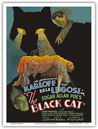 Черната котка на Едгар Алън По В главните роли Борис Карлофф, Бела Лугоши - Ретро постер на филма 1934 г. - Художествена