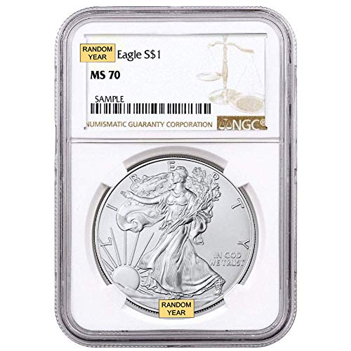 1986 - до Момента (Случаен година) Сребърна монета MS-70 с американския орел с тегло 1 унция (MS70 - тип 1 или 2), Монетен двор на щата NGC стойност от 1 долар