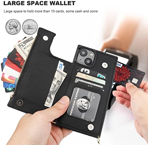 Чанта-портфейл Bocasal по рамото за iPhone 14 Plus с RFID-блокирующим държач за карти с памет, Калъф-книжка с магнитна закопчалка-фолио, дамска Чанта от изкуствена кожа с цип дж?