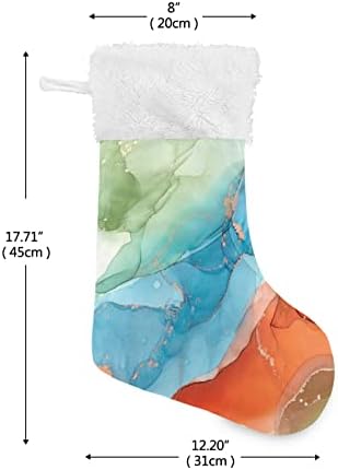 Коледни Чорапи ALAZA, Луксозни Бирюзово-Оранжеви Мраморни Класически Персонализирани Големи Чорапи, Бижута за Семейни