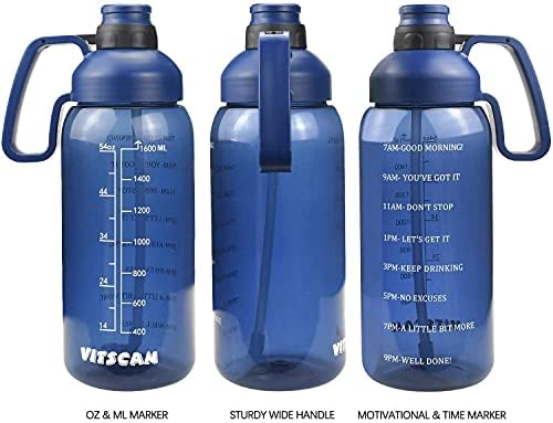 5 Опаковки Бутилки за вода Полгаллона / 64 грама с Соломинкой, Марка време и Голяма дръжка, Голяма Мотивационна Бутилка
