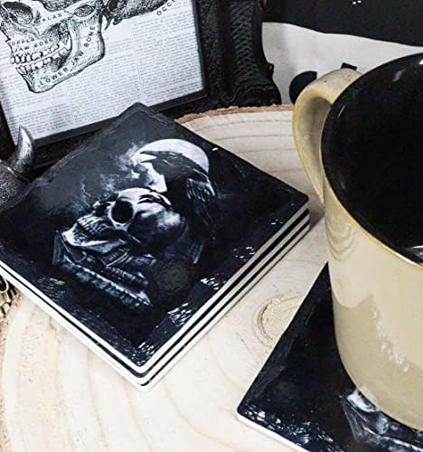 Подарък-Поставка за къща в готически стил Edgar Poe Raven Crow Nevermore, Керамични Подложки с корк субстрат, 4 бр. -