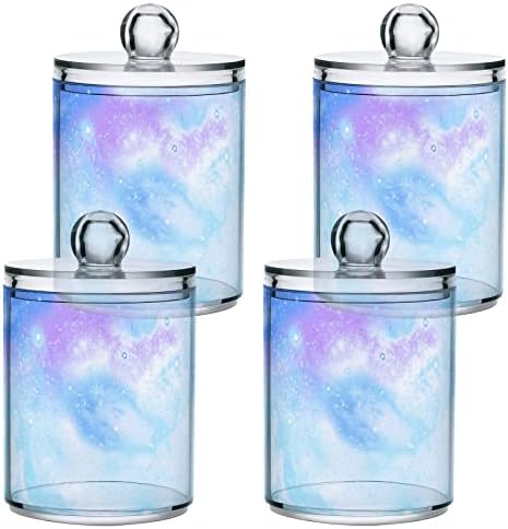 YYZZH Син Розов Galaxy Space Marble Принт Модел 4 Опаковки Qtip Притежателя Диспенсер за Памучни Тампони Кръгли Възглавнички