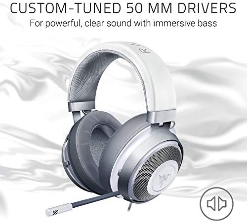 Детска слушалки Razer Kraken, Mercury White и базова станция, Цветна Поставка за слушалки с USB-възел: Цветен RGB подсветката