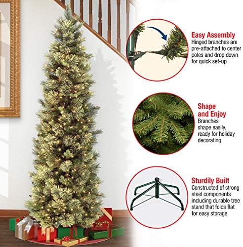Изкуствена Коледна елха Tree National Company с предварителна подсветка | Включва Предварително нанизани Бели гирлянди