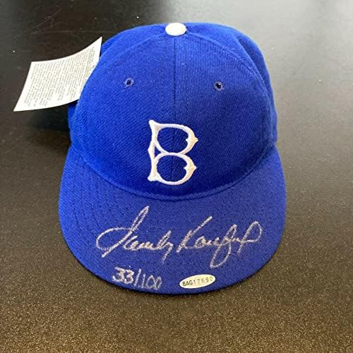 Красива Шапка Игра модели на Brooklyn Dodgers с Автограф Санди Куфакс UDA COA 33/100 - Шапки С Автограф