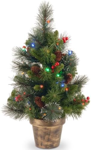 Предварително осветени Изкуствена Мини-Коледна елха Tree National Company, Зелена, от смърч Crestwood, С Разноцветни