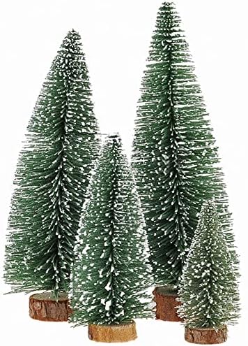 Мини Коледно Дърво, Малка Борова коледно Дърво с Дървени Основания за Коледа на Празнични партита, Декорация Домашна
