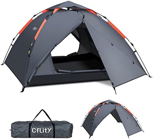 Cflity Кемпинговая Палатка, 3-Местна Instant Всплывающая Палатка, Водоустойчив Трехслойная Автоматична Куполна Палатка,
