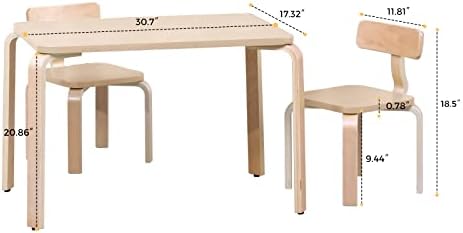 LERIYOU Детски Дървен Кв. маса и 2 стола, Комплект мебели за деца Е идеален за практикуване на декоративно-приложен изкуство,
