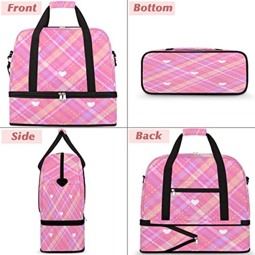 Розова Клетчатая Сгъваема Чанта във формата на Сърце, Спортна Чанта-Тоут, Спортна Чанта С Отделение За обувки За Жени,