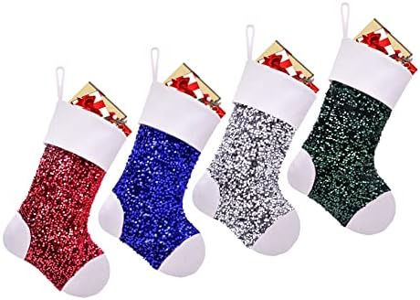 Коледни Чорапи с пайети CARAKNOTS, 4 опаковки, Коледни Чорапи от Зебло за Семейство, Деца, Големи Коледни Чорапи за Дома,
