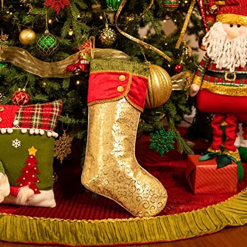 Severin Madelyn 21 Инча, 2 Големи Традиционните Коледни Чорапи на Червени, Зелени и Златни Цветове, Персонални Висящи