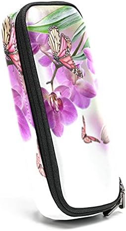 WARMFM Purple Orchid Пеперуда ПУ молив случай Дръжка за Носене Чанта