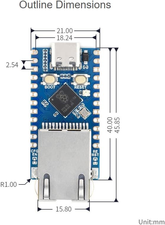 Мини-такса за разработка с Ethernet порт RP2040, основана на Raspberry Pi RP2040, управлявани в мрежата, двуядрен процесор
