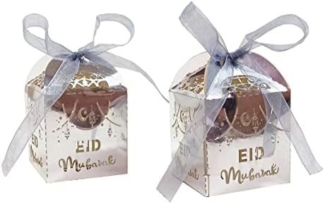 KYMY 30 бр. Кутии шоколадови бонбони Eid Mubarak, Сребристи Кутии Подарък за мюсюлмански бонбони в Рамадан за сладки