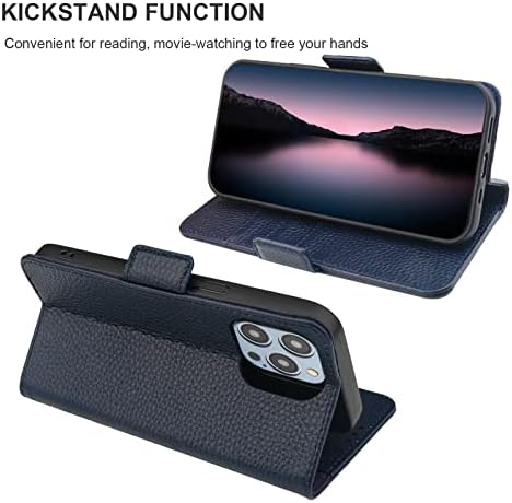 Чанта-портфейл Bocasal за iPhone 14 Pro Max 5G, Естествена Кожа, Поддръжка за Безжично зареждане, RFID Заключване, Панти