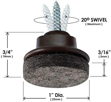 Пухкава водачи GorillaFelt Swivel Glide за стола (16 бр.), Навинчивающиеся подови протектори за ъглови крака на мебели,