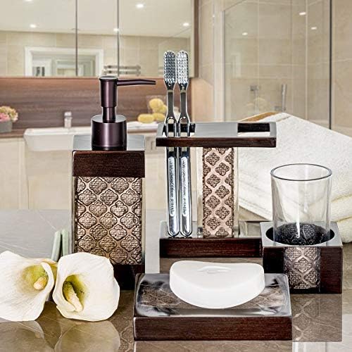 Комплект аксесоари за баня Creative Scents Brown - Комплект за баня от 4 теми - Декоративен набор от аксесоари за баня