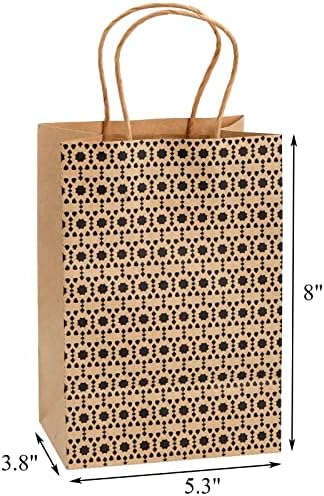 Elsjoy 100 Опаковки крафт хартиени торбички с дръжки, Кафяви Малки подаръчни пакети с Размер 5,3x3,8x8, Геометрични Крафт-пакети