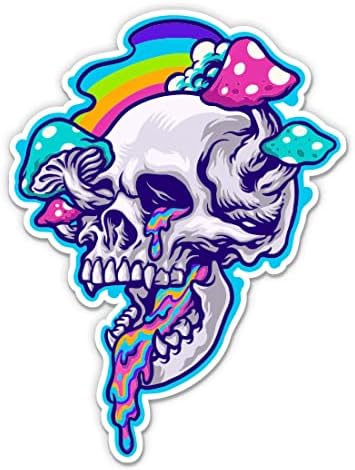 Стикер Phychedelic Skull с гъби - 5 Стикер за лаптоп - Водоустойчив Винил за колата, телефон, бутилки с вода - Trippy