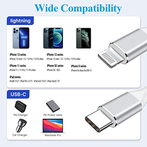 USB кабел C до Гръмотевична 2 опаковки от 6 фута [Сертифициран от Apple Пфи] Бързо Зарядно Устройство за iPhone Type