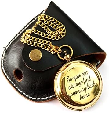 Джобен компас от лъскав месинг с художествен надпис SUGRA в кожени джоба, 2-инчов бутон компас за къмпинг, разходки,