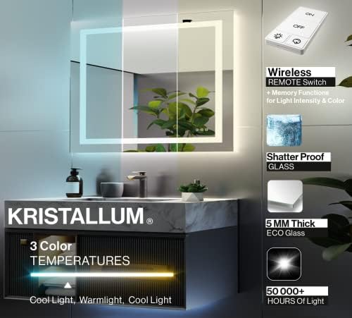 Огледало за баня KRISTALLUM с осветление отпред и отзад - Огледало 40x32 с wi-fi ключа + Защита от замъгляване / Водонепроницаемое