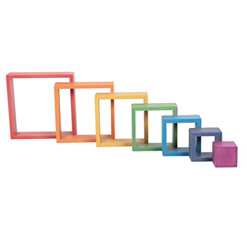 TickIT - 73416 Дървени Квадрати Rainbow Architect - Пъзел за гнездене - Стифиране блокове на възраст 12 м +