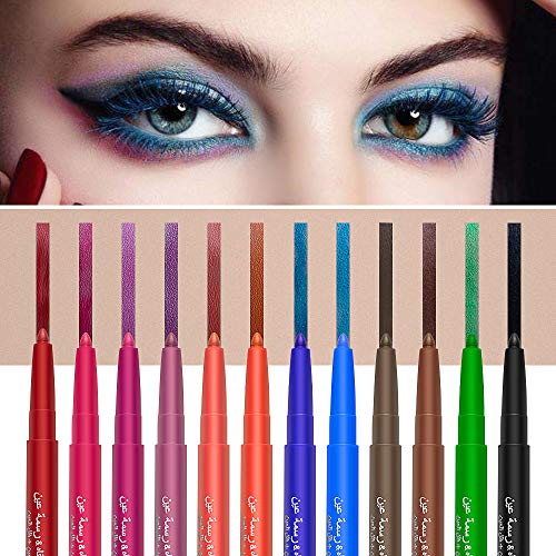 Комплект Моливи за очна линия очи - 12 Цвята, Прибиращи Молив за грим на очите за жените, Лесно Наносящиеся Цветни Моливи