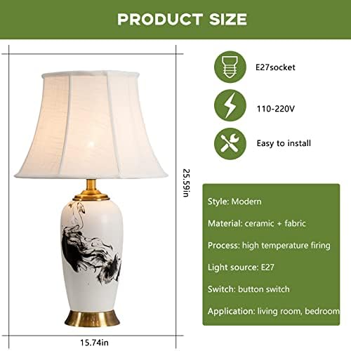 Модерна Керамична Настолна Лампа PURESILKS, Декоративна лампа с височина 25,59 инча с Филтър Абажуром на Метална база,